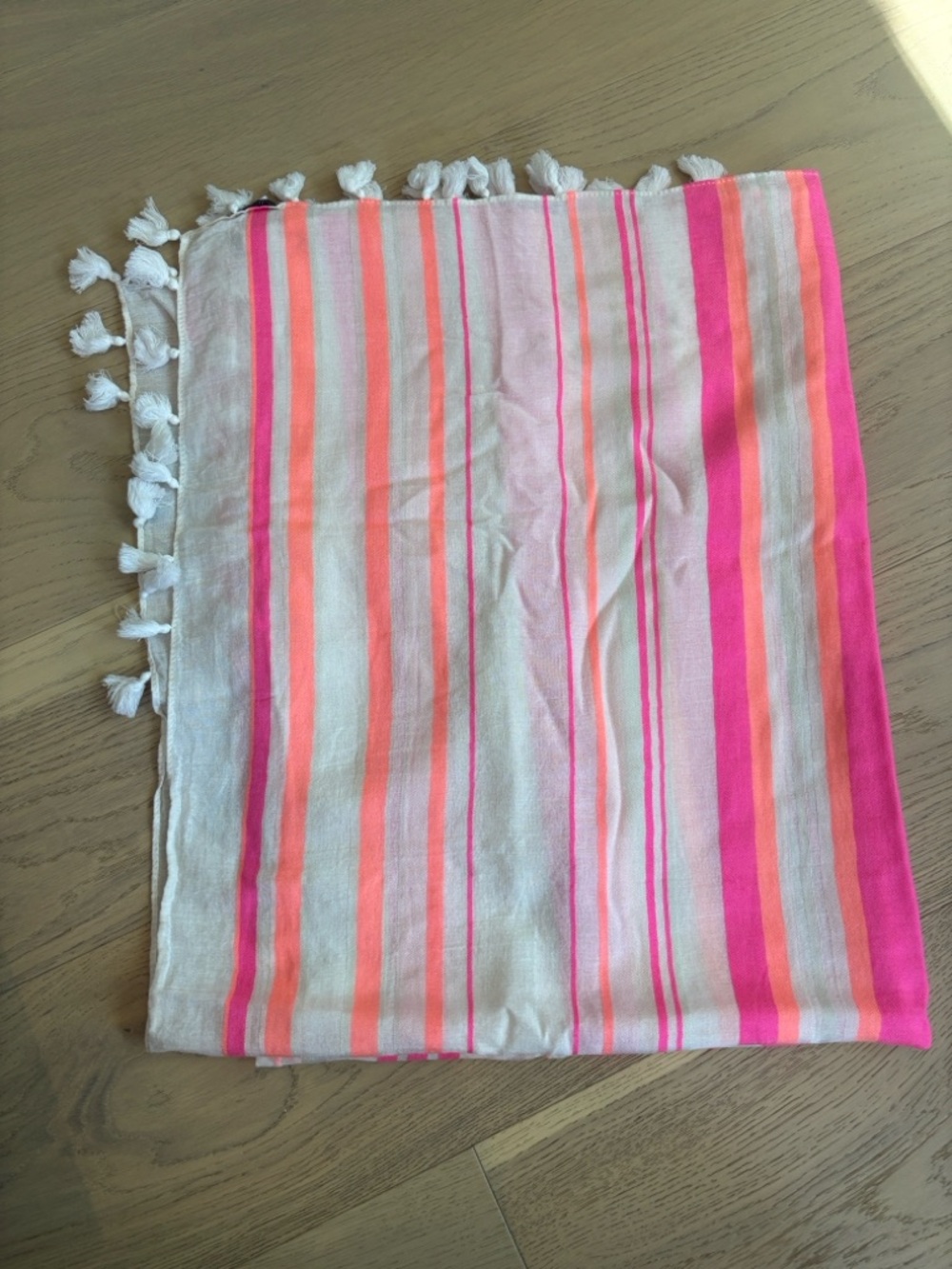 Stella & Dot Pink and Coral Striped Scarf with Tassels